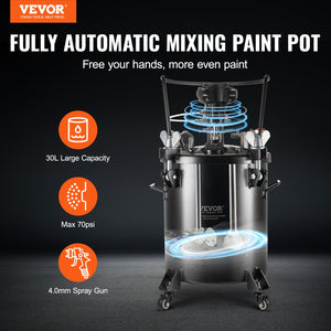 Paint Pressure Pot | 30L/7.5gal Tank with Automatic Stirring | 70 PSI