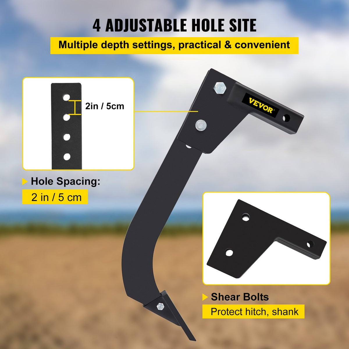 Hitch Mounted Ripper | 40.6cm Shank with 2 Plough Tips & Pins