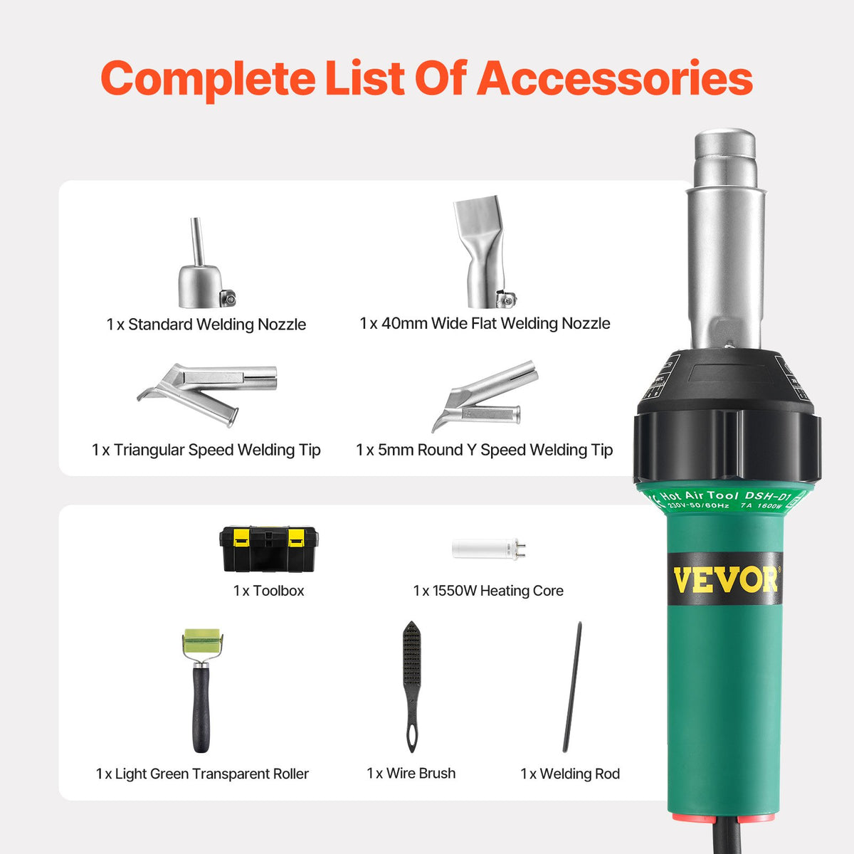 Plastic Welder | 1600W PVC/TPO Heat Gun Torch with 9 Accessories