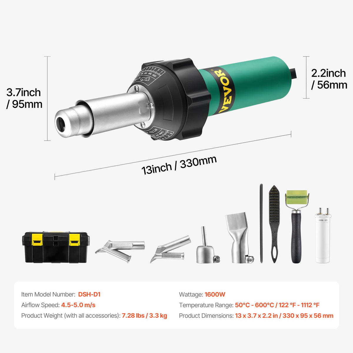 Plastic Welder | 1600W PVC/TPO Heat Gun Torch with 9 Accessories
