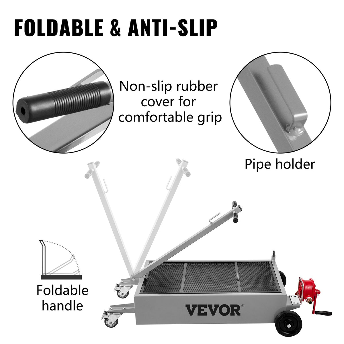 Oil Drain Pan | 57L Low-Profile Truck Pan with Pump & Casters