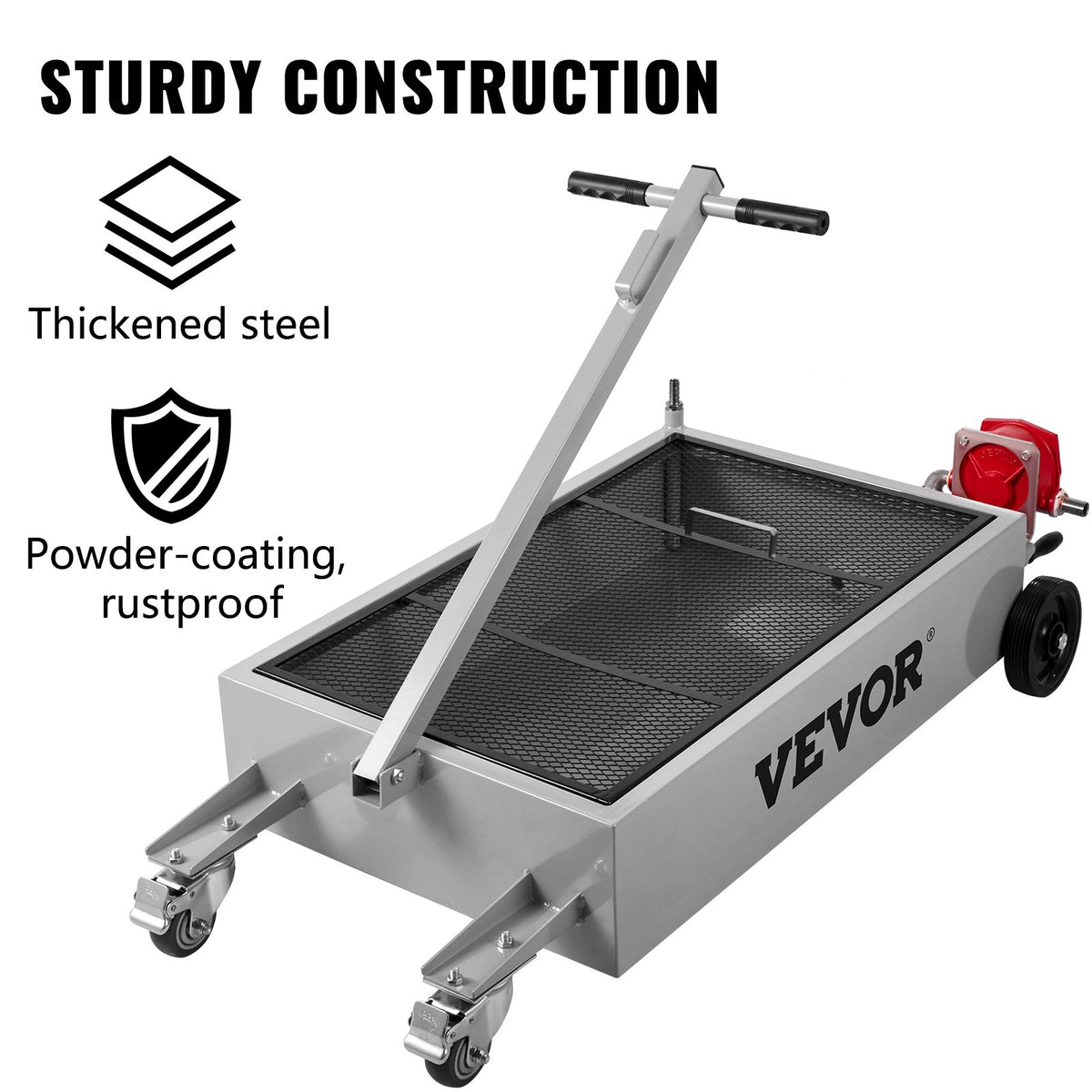 Oil Drain Pan | 57L Low-Profile Truck Pan with Pump & Casters