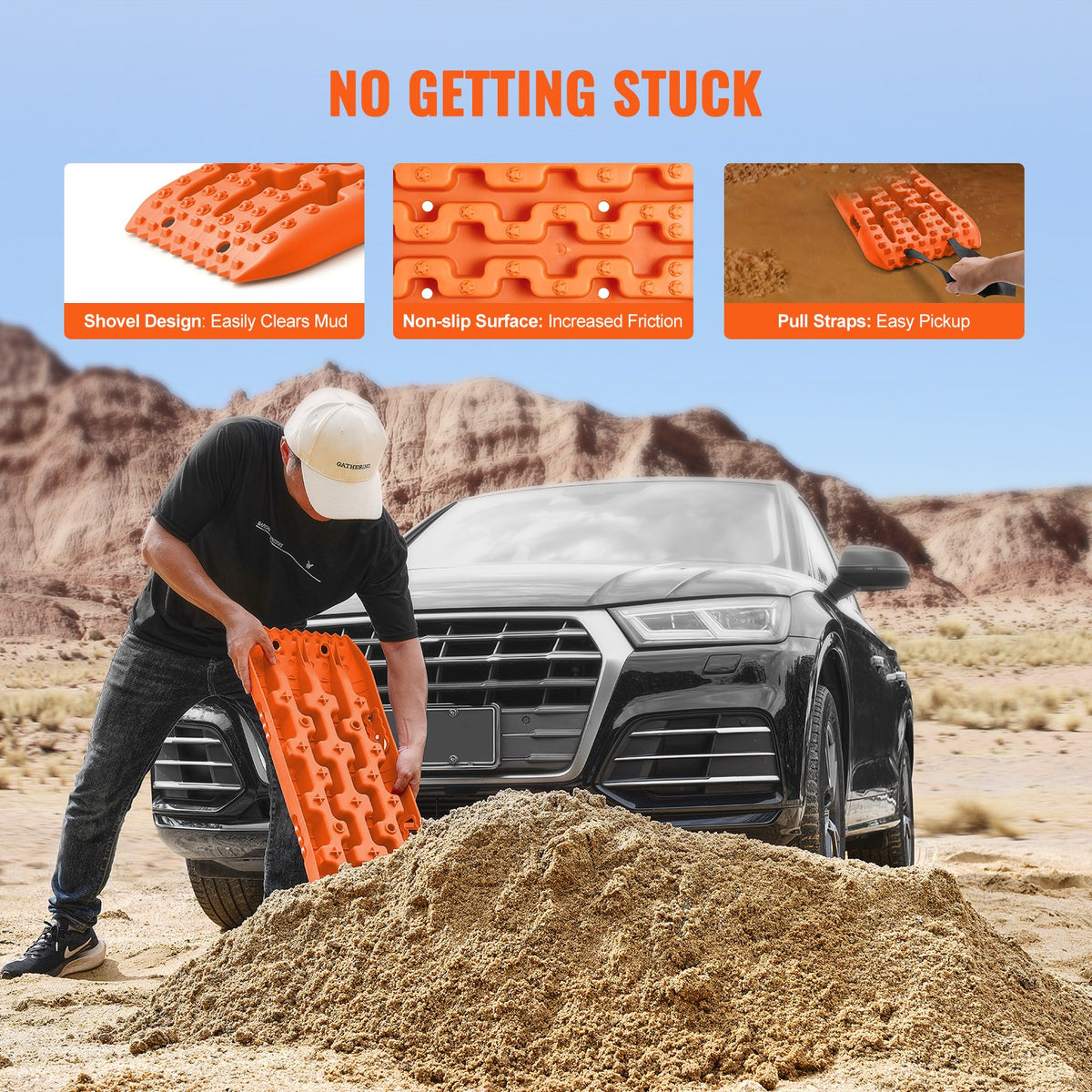 Traction Boards | 2-Pack Short Recovery Tracks with Bag | Orange