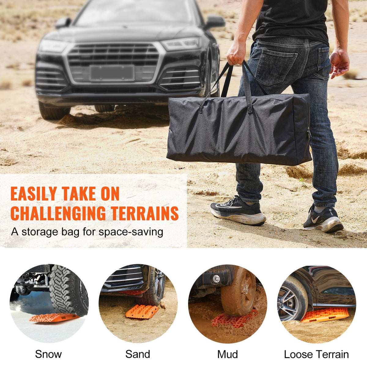 Traction Boards | 2-Pack Short Recovery Tracks with Bag | Orange