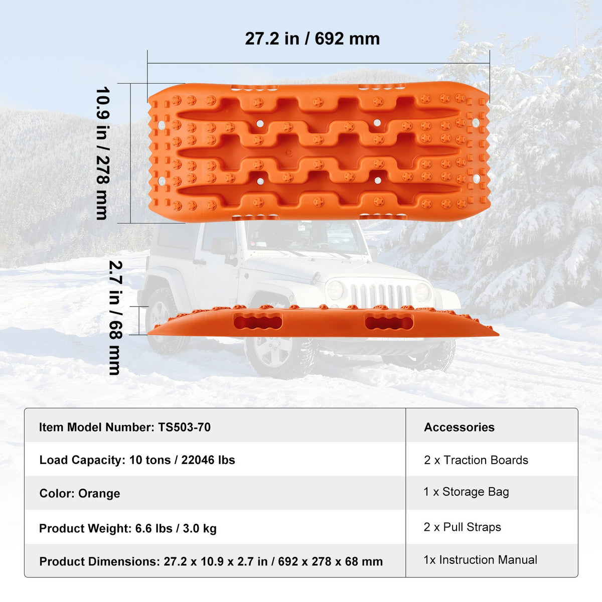 Traction Boards | 2-Pack Short Recovery Tracks with Bag | Orange