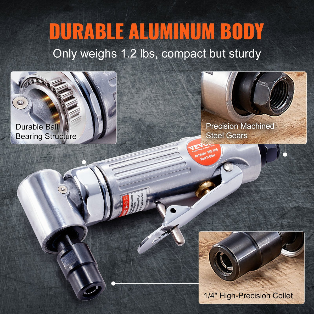 Air Angle Die Grinder 1/4" | Right Angle 90° Pneumatic Grinder | 20000RPM | Includes 24 Grinding & Polishing Discs