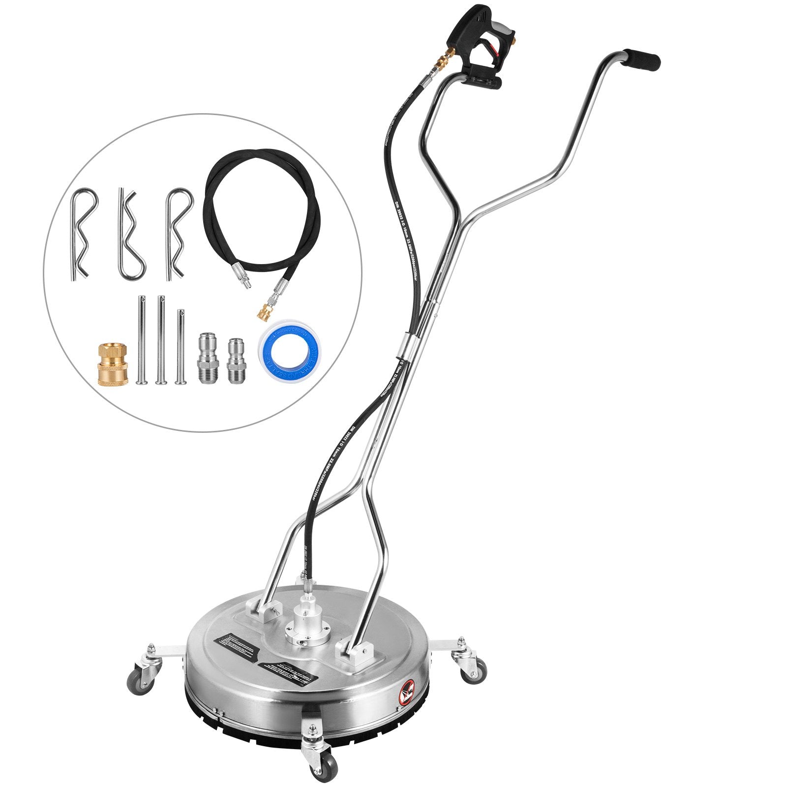Pressure Washer Surface Cleaner 20 Inch | 4000 PSI Max | Stainless Steel with 3/8" Quick Connector, Casters & 3 Nozzles | 10.5 GPM Rotary Cleaning Head for Driveways & Patios