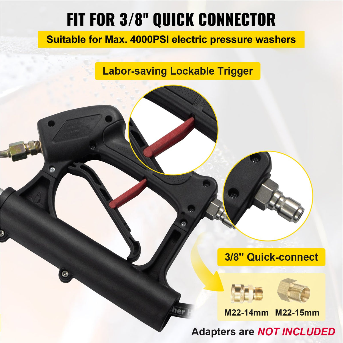 Telescoping Pressure Washer Wand 20FT | 5-Section Adjustable Length | Max 4000 PSI | 3/8" Quick Connection | Includes 5 Nozzles & Belt | For Roof, Fence & Gutter Cleaning | Silver