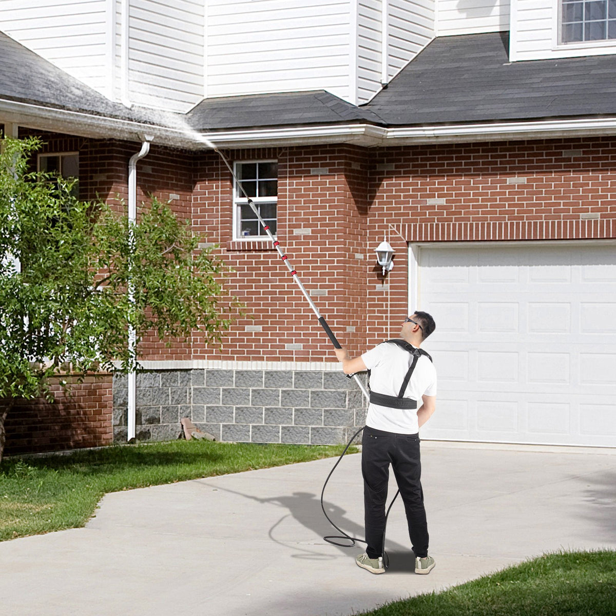 Telescoping Pressure Washer Wand 20FT | 5-Section Adjustable Length | Max 4000 PSI | 3/8" Quick Connection | Includes 5 Nozzles & Belt | For Roof, Fence & Gutter Cleaning | Silver