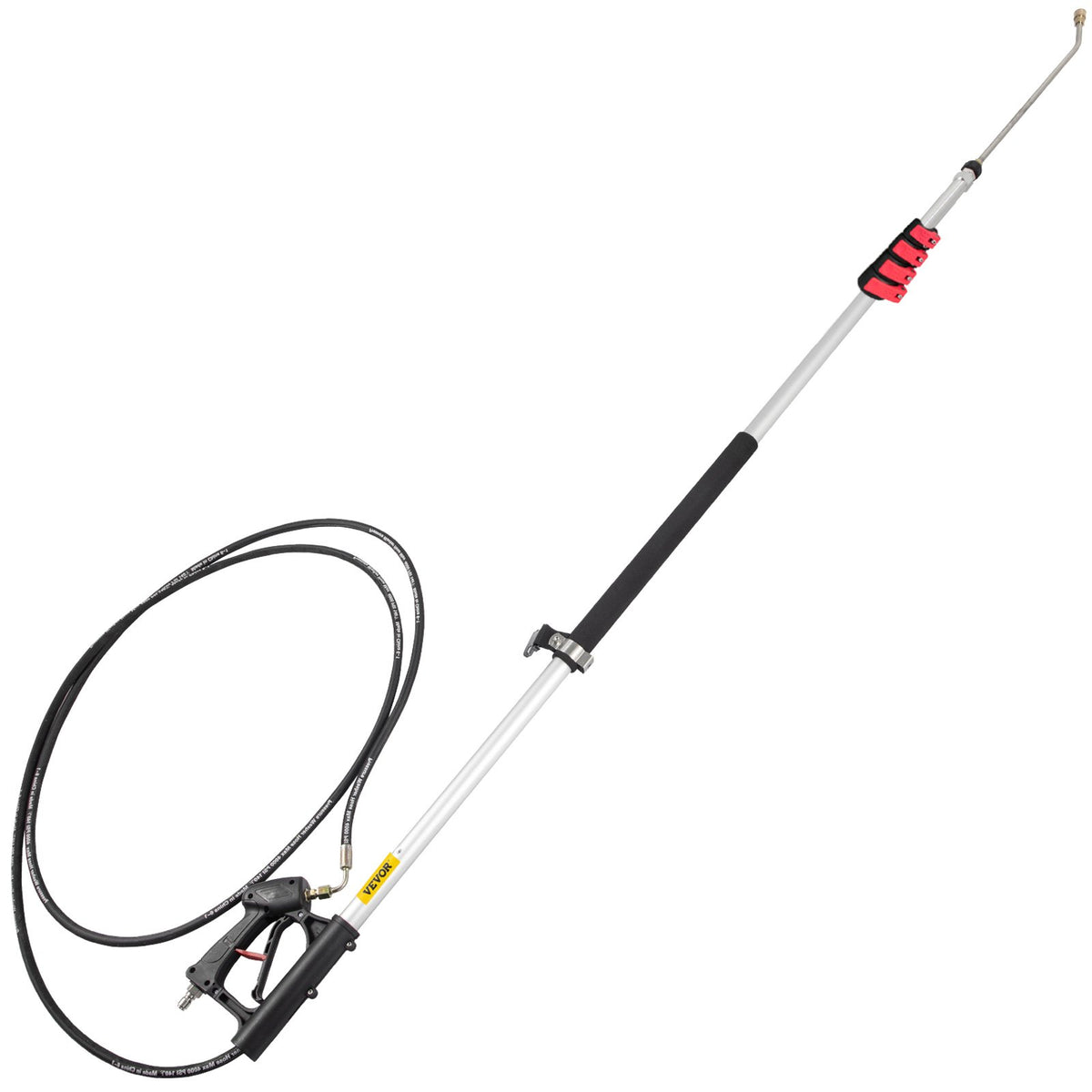 Telescoping Pressure Washer Wand 20FT | 5-Section Adjustable Length | Max 4000 PSI | 3/8" Quick Connection | Includes 5 Nozzles & Belt | For Roof, Fence & Gutter Cleaning | Silver