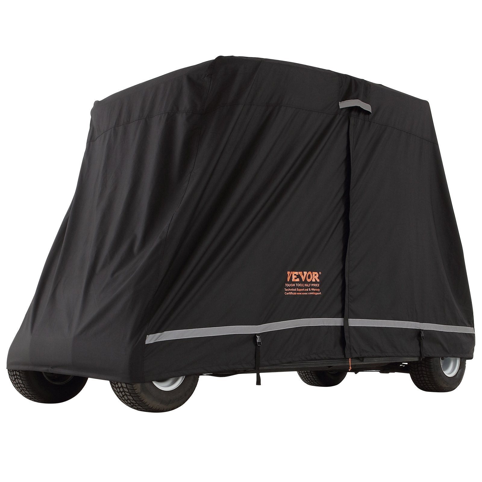 4 Passenger Golf Cart Cover | 600D Waterproof, Sunproof & Dustproof Polyester | Universal Fit with 3 Zipper Doors | Black