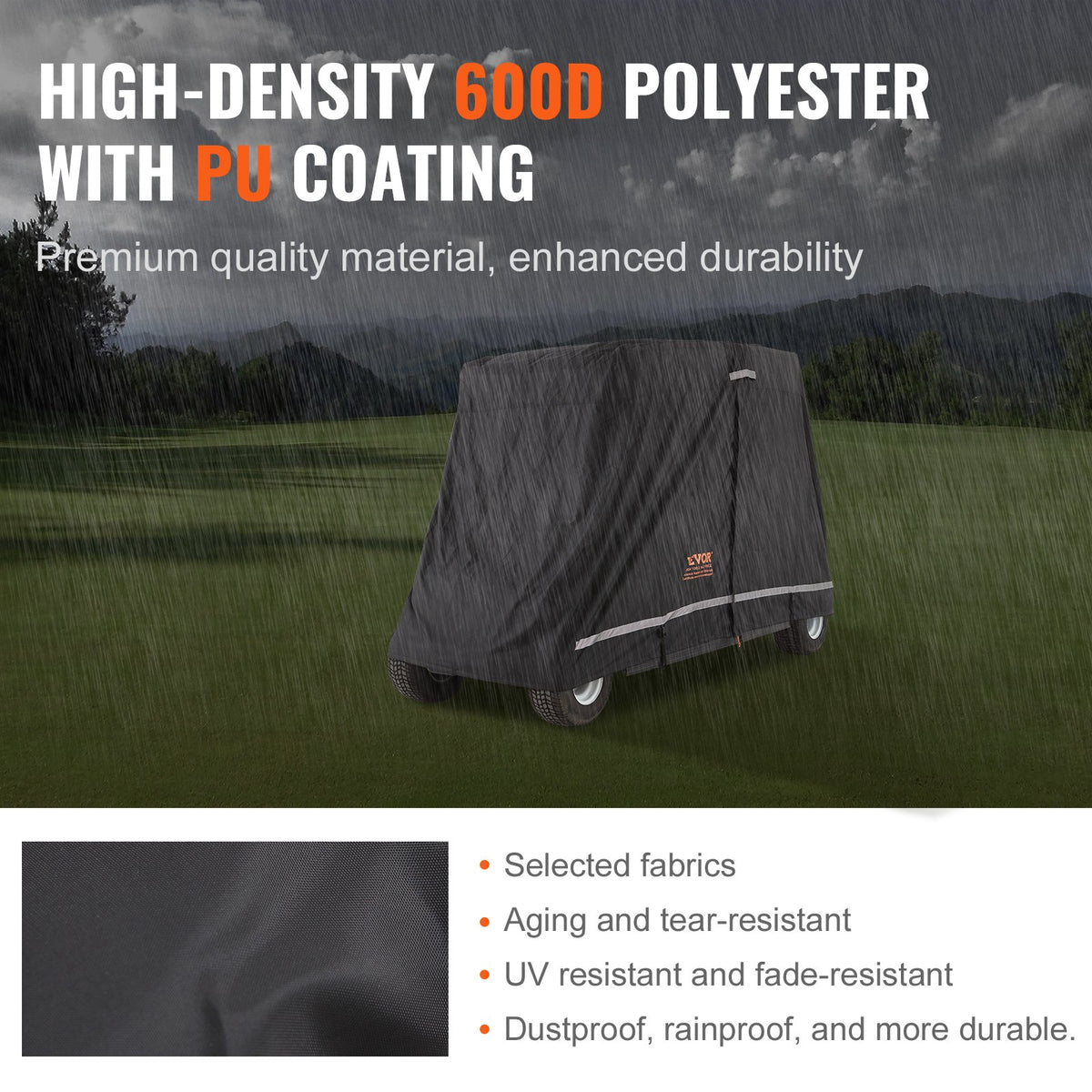 4 Passenger Golf Cart Cover | 600D Waterproof, Sunproof & Dustproof Polyester | Universal Fit with 3 Zipper Doors | Black