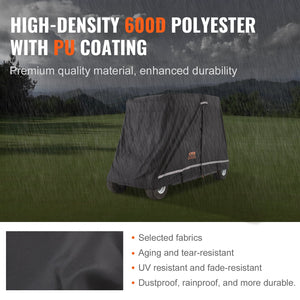 4 Passenger Golf Cart Cover | 600D Waterproof, Sunproof & Dustproof Polyester | Universal Fit with 3 Zipper Doors | Black