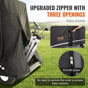 4 Passenger Golf Cart Cover | 600D Waterproof, Sunproof & Dustproof Polyester | Universal Fit with 3 Zipper Doors | Black