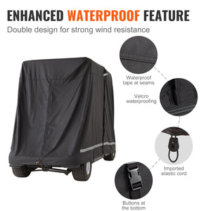 4 Passenger Golf Cart Cover | 600D Waterproof, Sunproof & Dustproof Polyester | Universal Fit with 3 Zipper Doors | Black