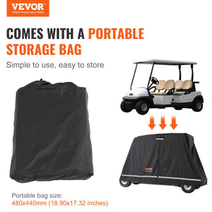 4 Passenger Golf Cart Cover | 600D Waterproof, Sunproof & Dustproof Polyester | Universal Fit with 3 Zipper Doors | Black