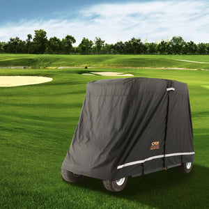 4 Passenger Golf Cart Cover | 600D Waterproof, Sunproof & Dustproof Polyester | Universal Fit with 3 Zipper Doors | Black