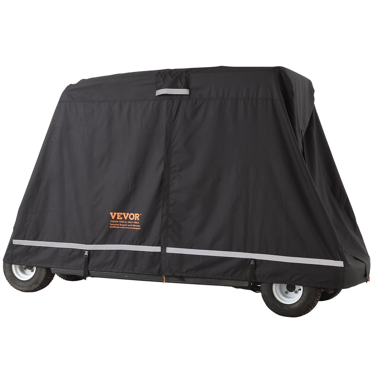 4 Passenger Golf Cart Cover | 600D Waterproof, Sunproof & Dustproof Polyester | Universal Fit with 3 Zipper Doors | Black