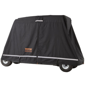 4 Passenger Golf Cart Cover | 600D Waterproof, Sunproof & Dustproof Polyester | Universal Fit with 3 Zipper Doors | Black