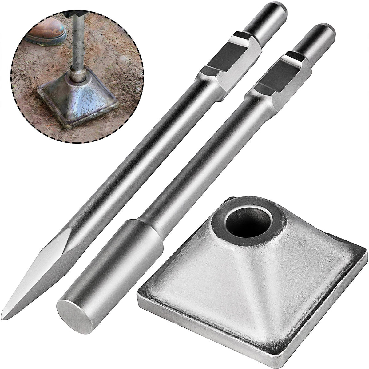 Jackhammer Dirt Tamper Shank 1-1/8" | 6x6" Compactor Plate for Electric Demolition Hammers