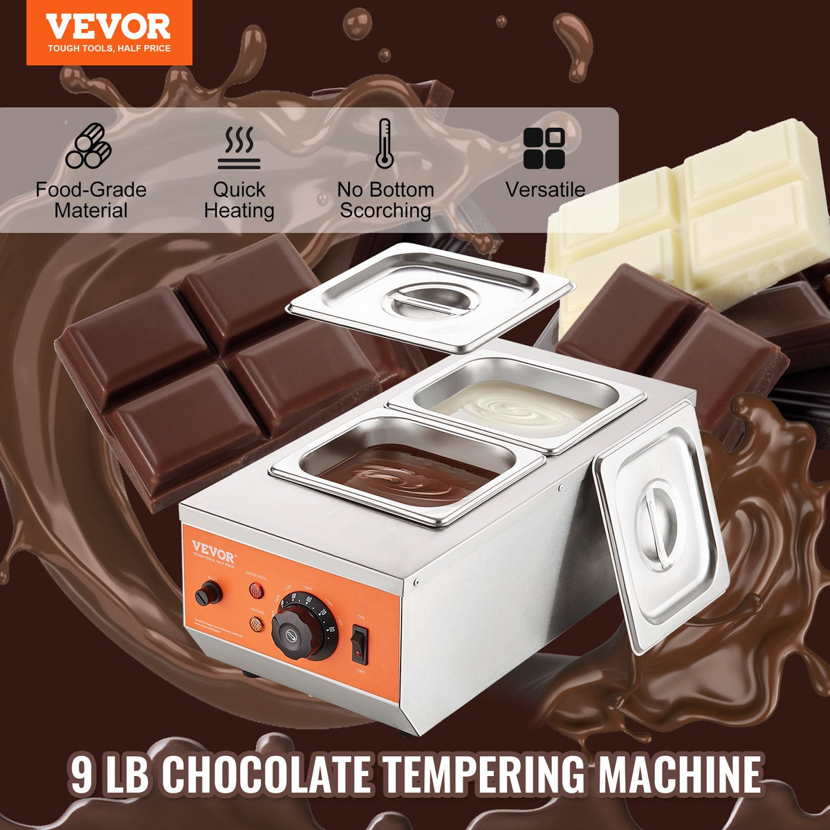 Chocolate Tempering Machine | Dual Tank 800W Stainless Steel Melter with Temperature Control