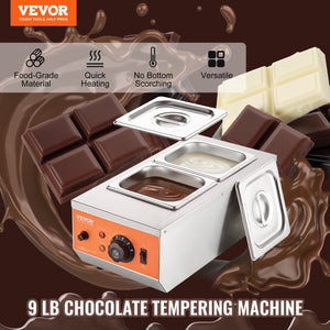 Chocolate Tempering Machine | Dual Tank 800W Stainless Steel Melter with Temperature Control