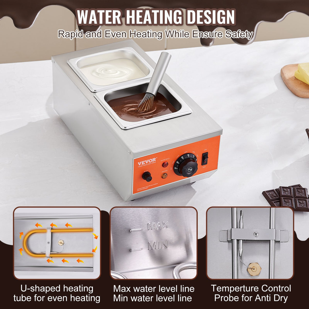 Chocolate Tempering Machine | Dual Tank 800W Stainless Steel Melter with Temperature Control