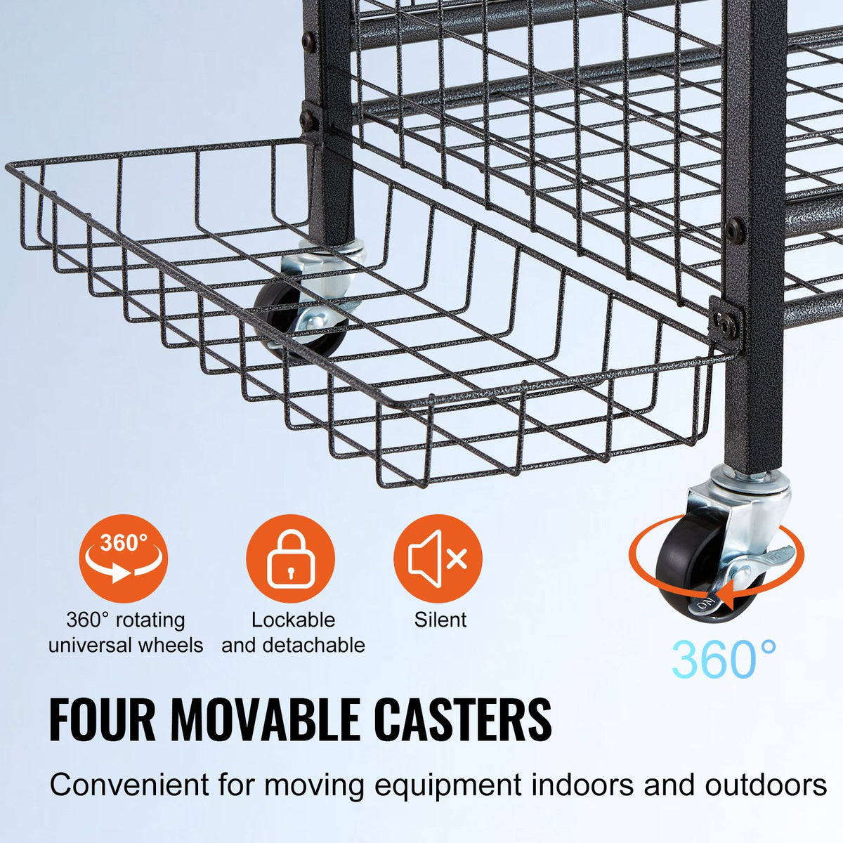 Sports Equipment Organizer | Rolling Ball Storage Rack with Baskets & Hooks | Indoor/Outdoor Steel Cart