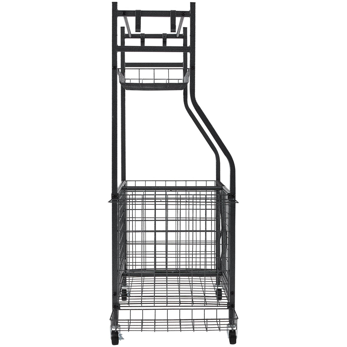 Sports Equipment Organizer | Rolling Ball Storage Rack with Baskets & Hooks | Indoor/Outdoor Steel Cart