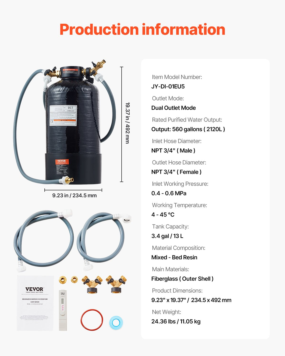 Spotless Deionized Water System | Car Wash Filter Kit with Handheld TDS Meter