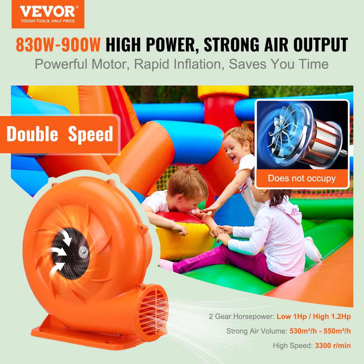 Bounce House Blower | 1 & 1.2 HP 900W Commercial Inflatable Air Pump Fan