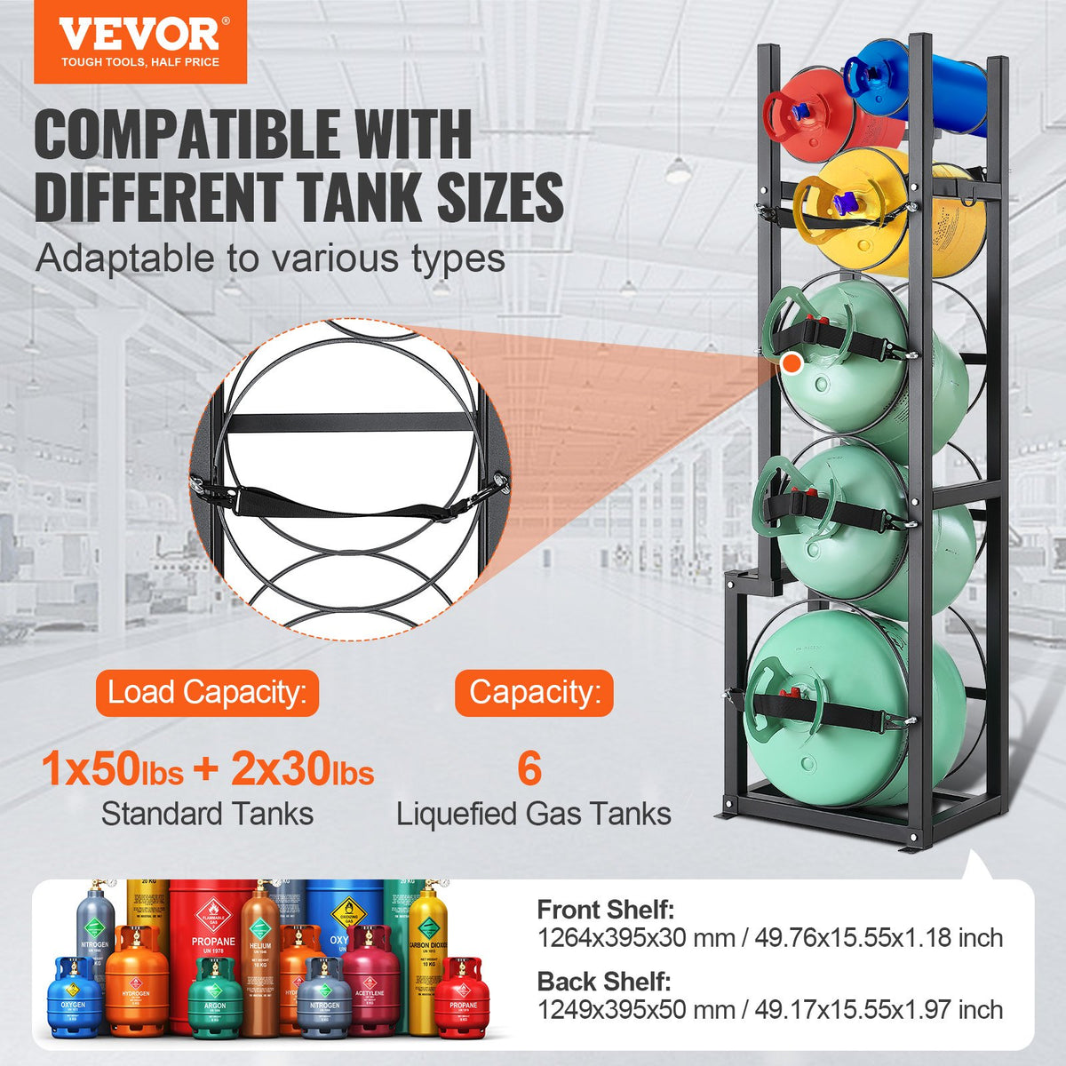 Refrigerant Tank Rack | Holds 1 x 50lb, 2 x 30lb & 3 Small Tanks | Steel Cylinder Storage Rack for Freon, Oxygen & Gases
