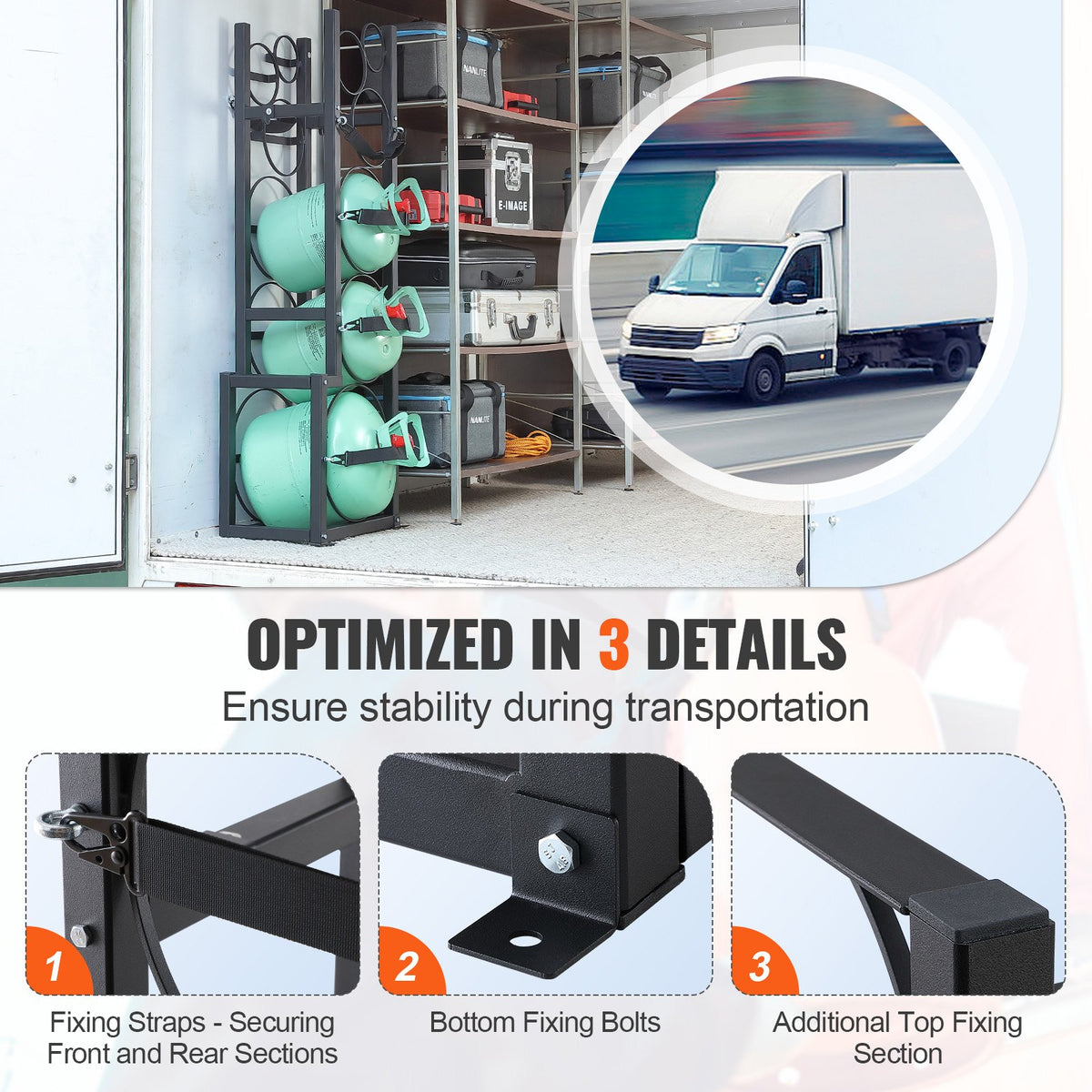 Refrigerant Tank Rack | Holds 1 x 50lb, 2 x 30lb & 3 Small Tanks | Steel Cylinder Storage Rack for Freon, Oxygen & Gases