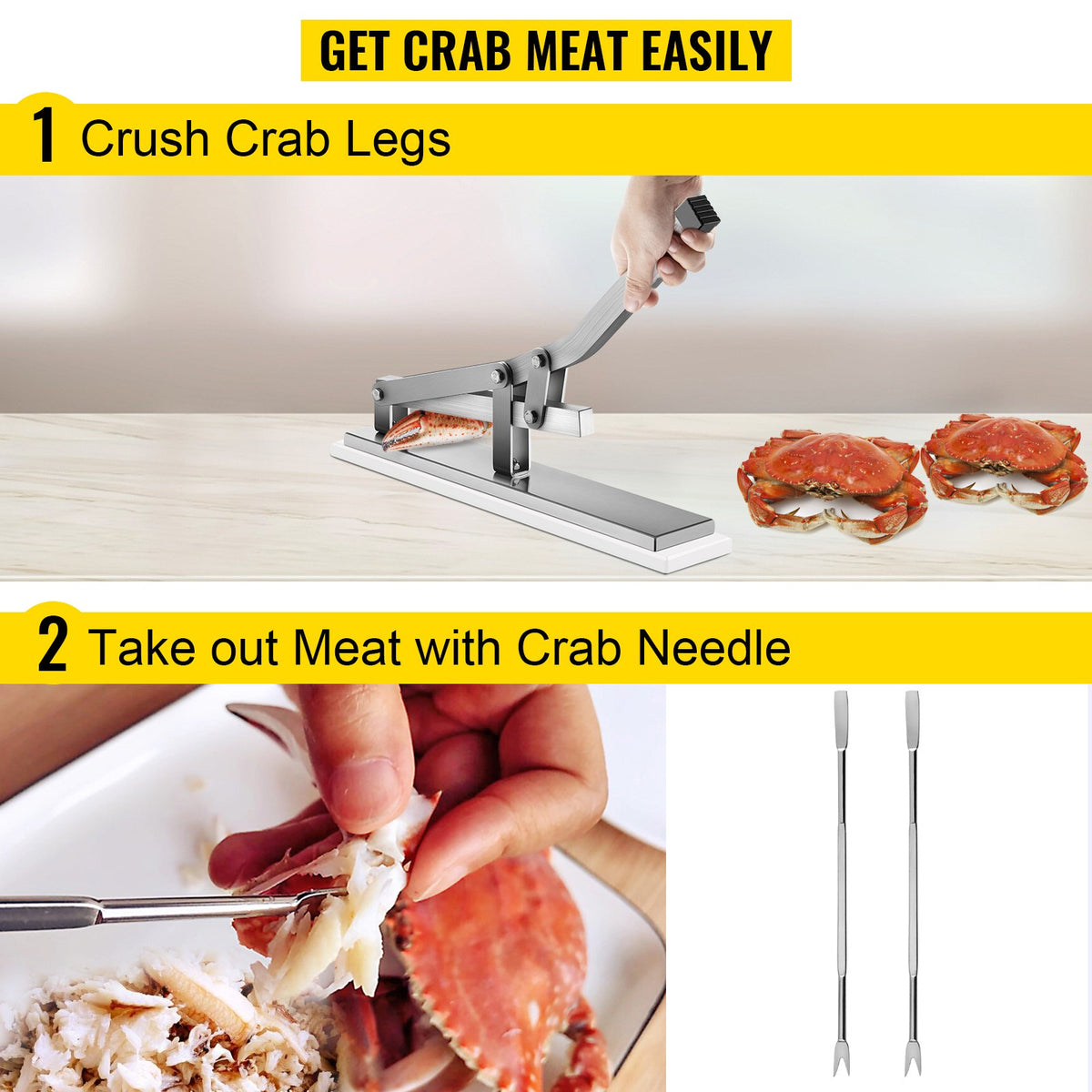 Crab Cracker Set | Aluminum & Stainless Steel Shucker with 2 Seafood Picks for Shellfish