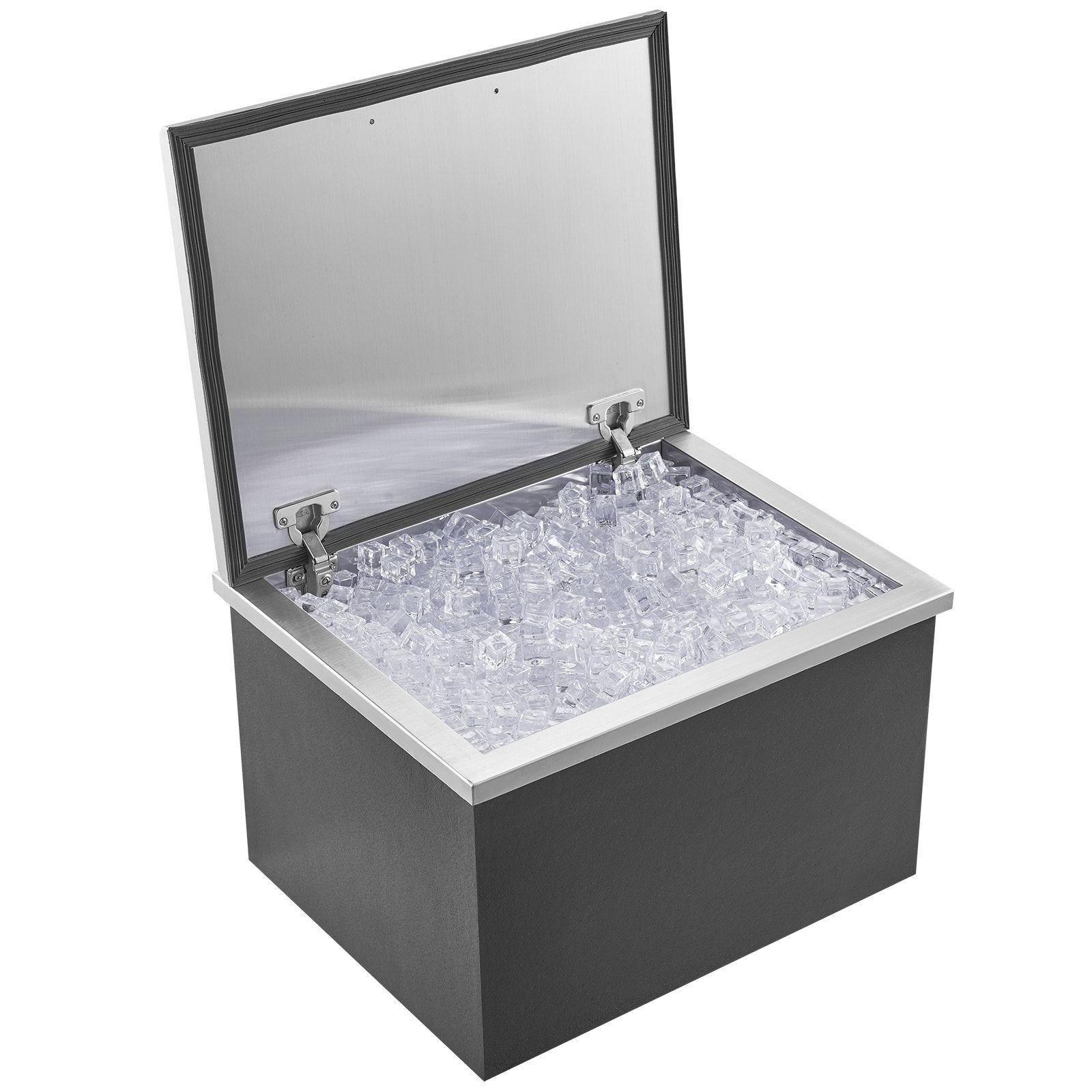 Drop-In Ice Chest 20"x16"x13" | Stainless Steel 40qt Outdoor Kitchen Ice Bin with Hinged Cover & Drain