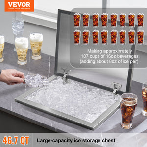 Drop-In Ice Chest 20"x16"x13" | Stainless Steel 40qt Outdoor Kitchen Ice Bin with Hinged Cover & Drain