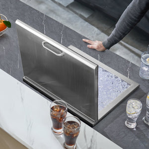 Drop-In Ice Chest 20"x16"x13" | Stainless Steel 40qt Outdoor Kitchen Ice Bin with Hinged Cover & Drain