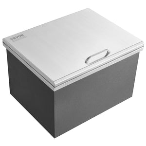 Drop-In Ice Chest 20"x16"x13" | Stainless Steel 40qt Outdoor Kitchen Ice Bin with Hinged Cover & Drain