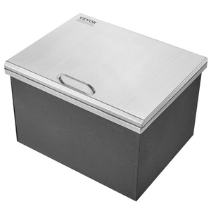 Drop-In Ice Chest 20"x16"x13" | Stainless Steel 40qt Outdoor Kitchen Ice Bin with Hinged Cover & Drain