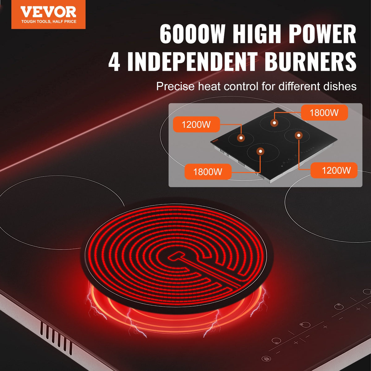 Built-In Electric Cooktop | 4-Burner Radiant Ceramic | 23.2x20.5"