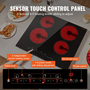 Built-In Electric Cooktop | 4-Burner Radiant Ceramic | 23.2x20.5"