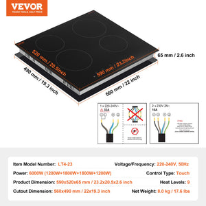 Built-In Electric Cooktop | 4-Burner Radiant Ceramic | 23.2x20.5"