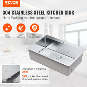 Kitchen Sink 33 Inch 3 Pack | 304 Stainless Steel Drop-In Single Bowl Sinks with Accessories | For Workstation, RV & Bar