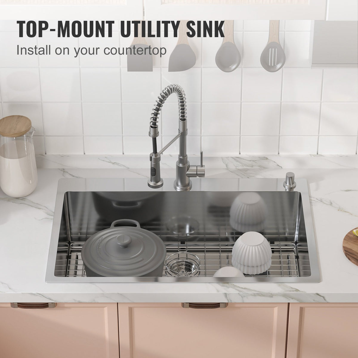 Kitchen Sink 33 Inch 3 Pack | 304 Stainless Steel Drop-In Single Bowl Sinks with Accessories | For Workstation, RV & Bar