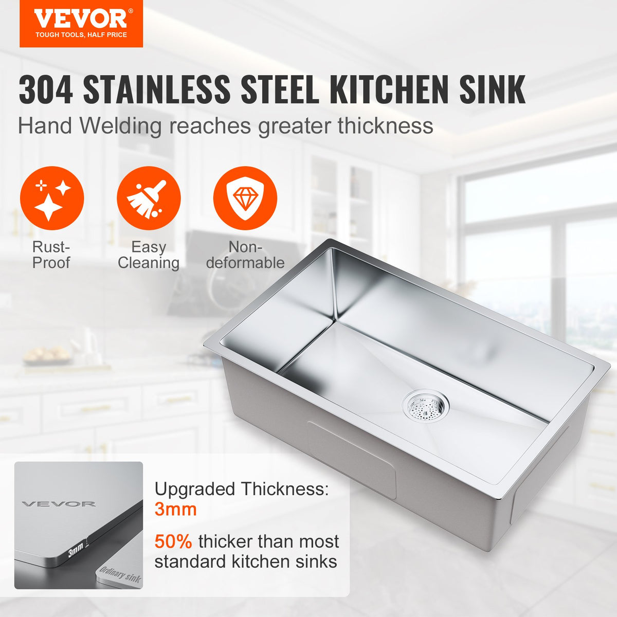 Kitchen Sink Set | 30" 304 Stainless Steel Drop-In & Undermount | Pack of 3 with Accessories for Workstation, RV, Prep Kitchen