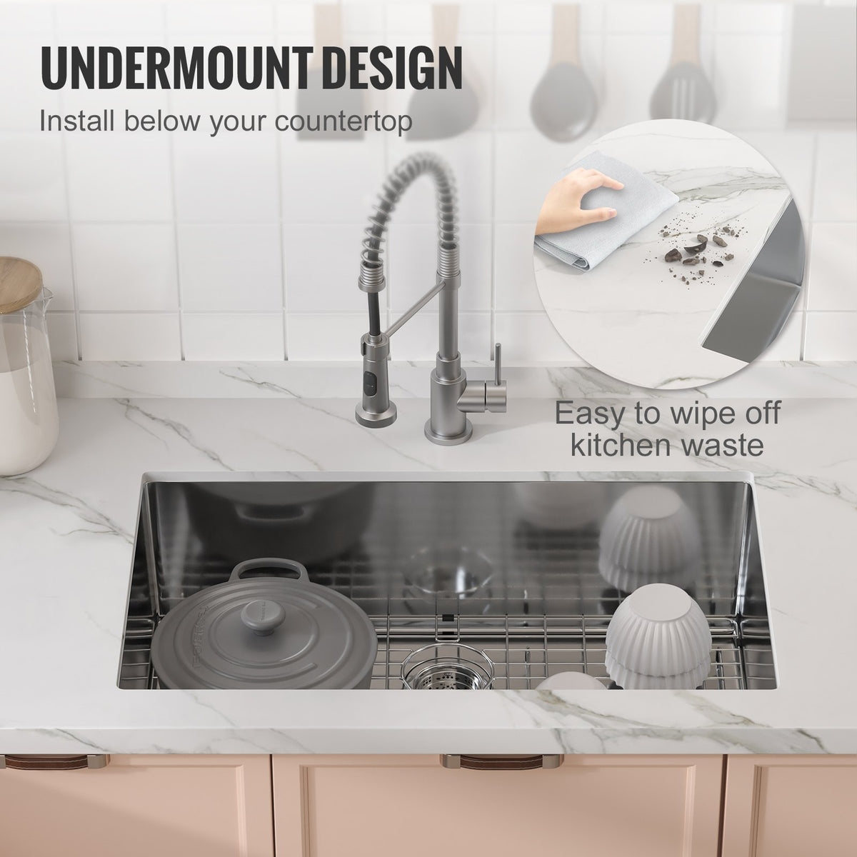 Kitchen Sink Set | 32" 304 Stainless Steel Drop-In & Undermount | Pack of 3 with Accessories for Workstation, RV, Prep Kitchen, Bar