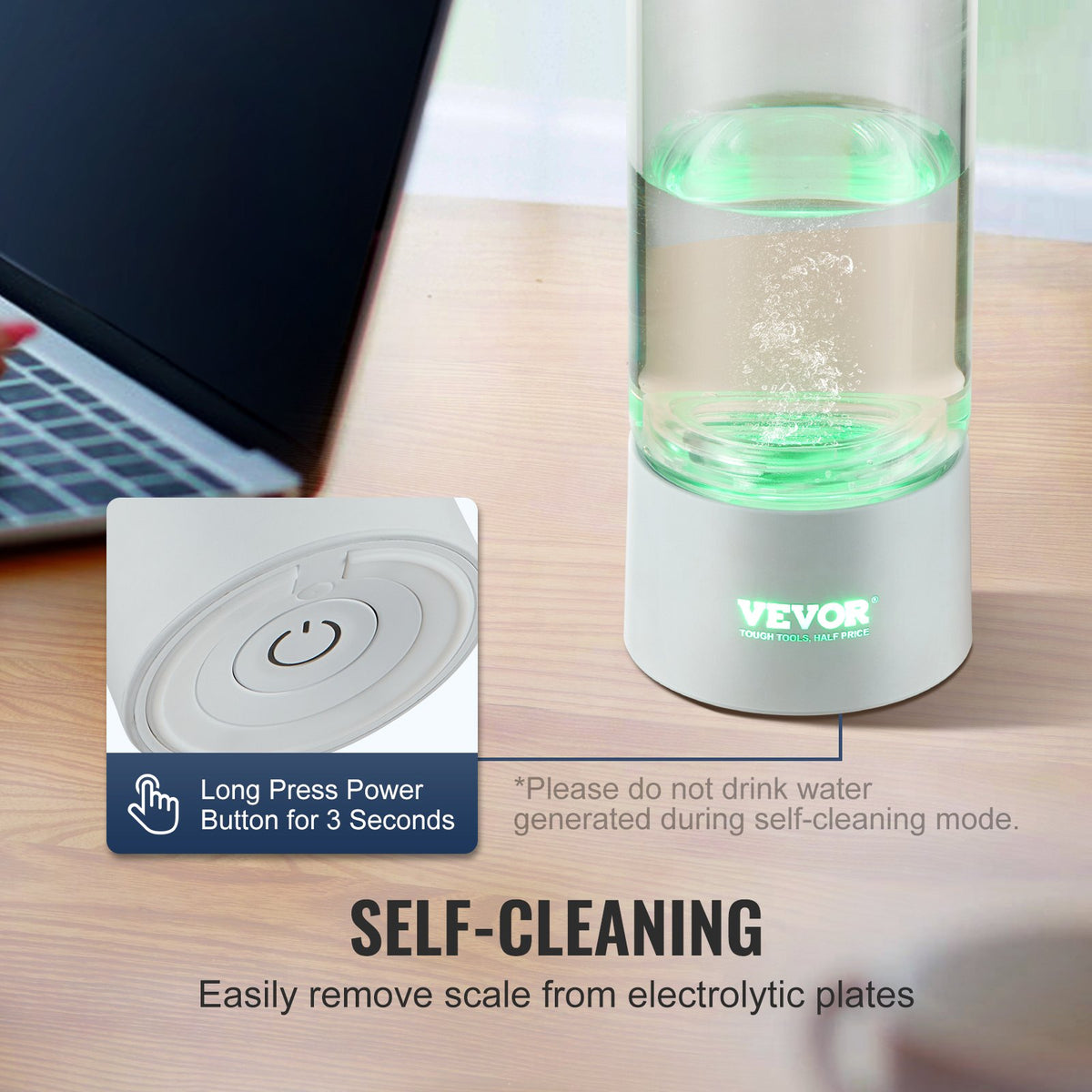 Hydrogen Water Bottle Generator 380ml | SPE Technology Hydrogen Rich Water Maker | Portable Ionizer with Nasal Inhalation Tube & Self-Cleaning