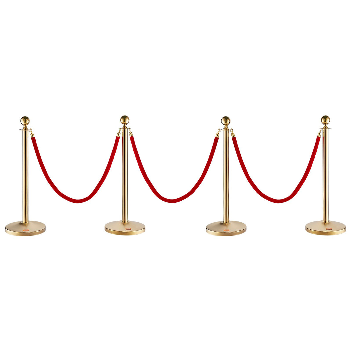 Crowd Control Stanchions 4 Pack | Stainless Steel Posts with 3 x 5FT Red Velvet Ropes | Queue Barriers for Weddings, Museums & Events