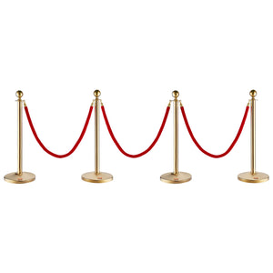 Crowd Control Stanchions 4 Pack | Stainless Steel Posts with 3 x 5FT Red Velvet Ropes | Queue Barriers for Weddings, Museums & Events