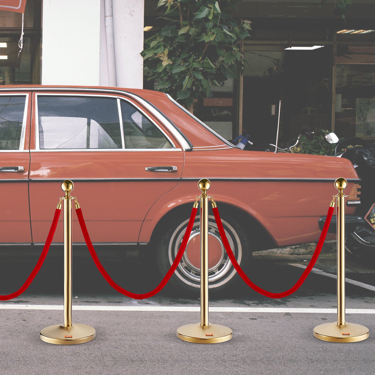 Crowd Control Stanchions 4 Pack | Stainless Steel Posts with 3 x 5FT Red Velvet Ropes | Queue Barriers for Weddings, Museums & Events